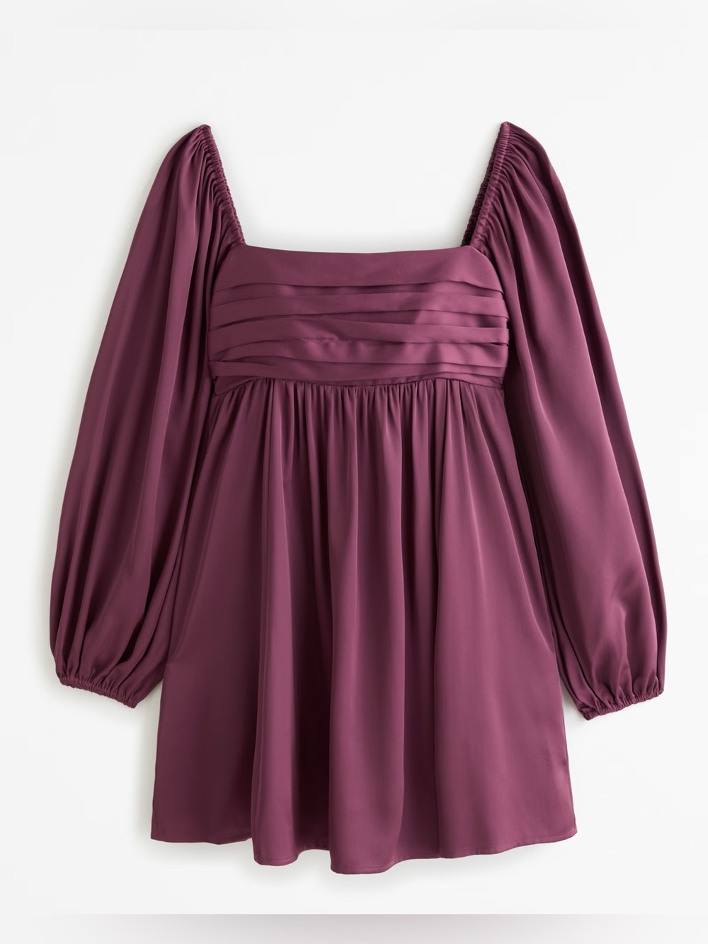 Abercrombie & Fitch Emerson Satin Long Sleeve Mini Dress Ruched Fit & Flare Tall